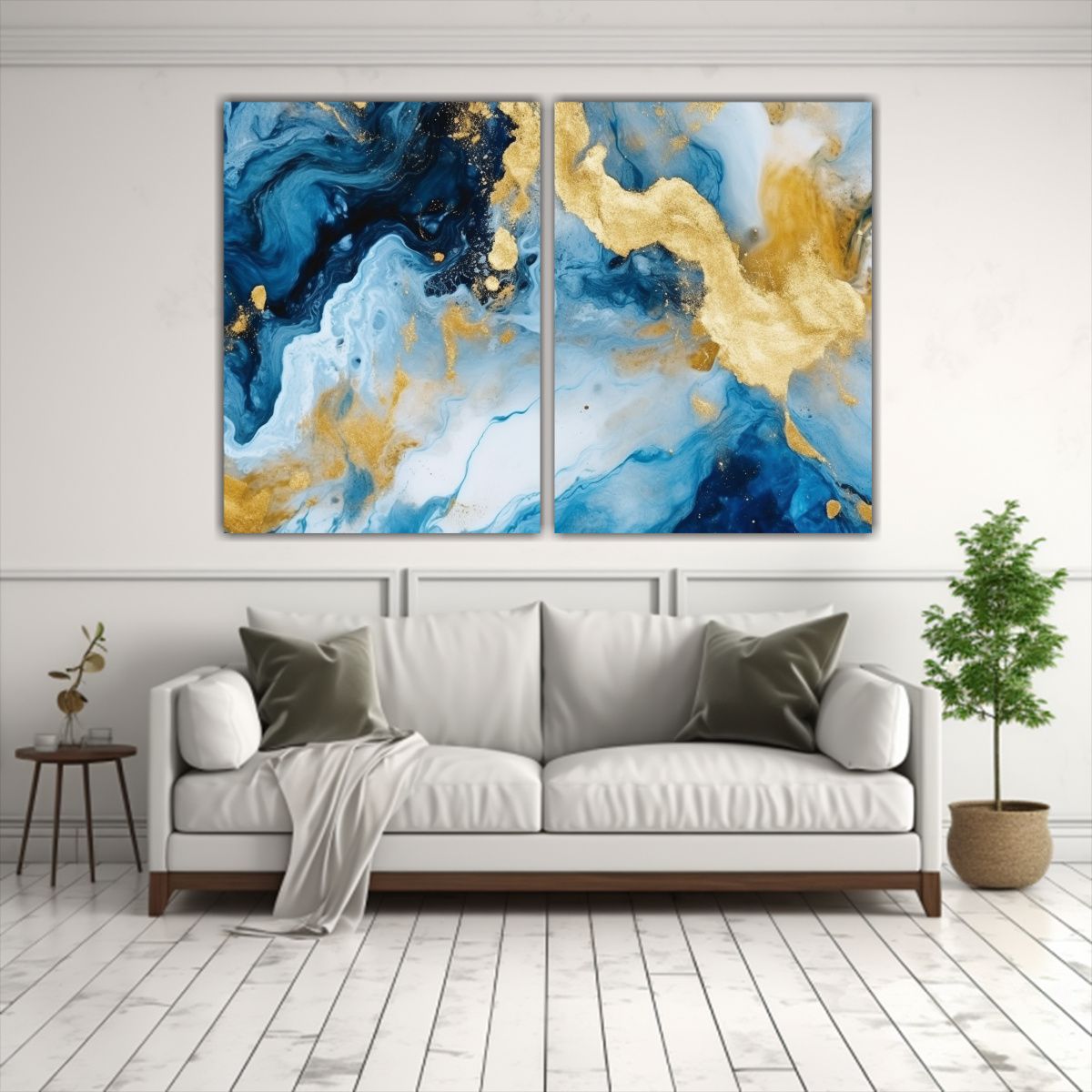 GENERICO - Cuadros Abstractos De Ambiente Intenso Azul Y Oro 80x60 Cm