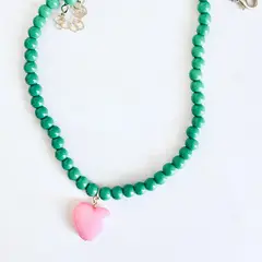 VC ACCESORIOS - Collar Cuentas dije Corazon Rosa