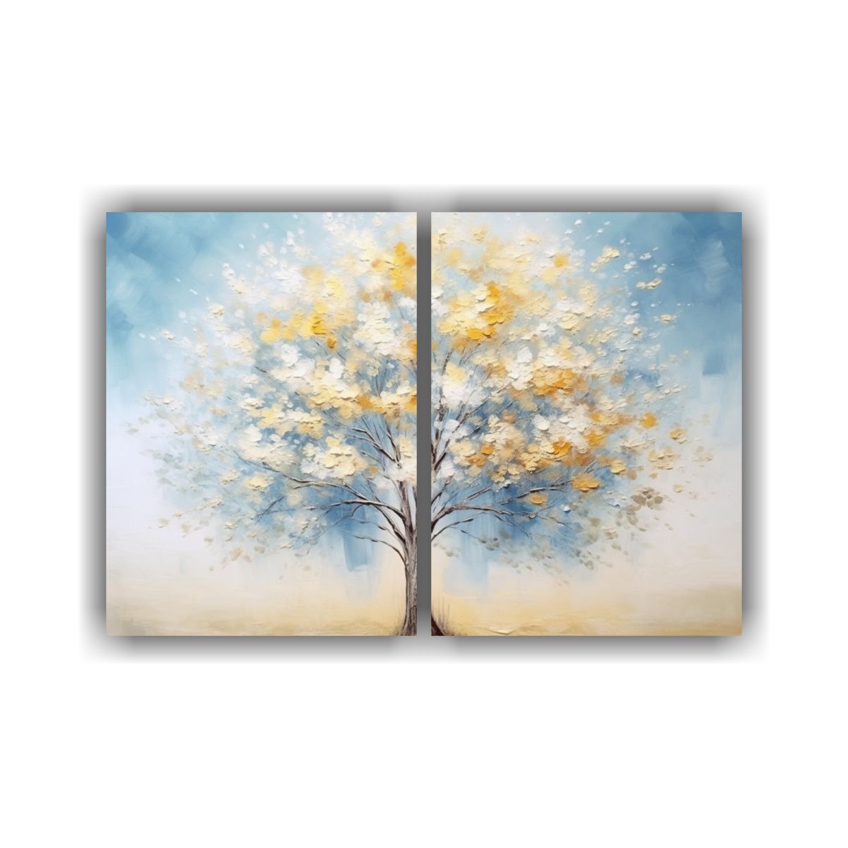 GENERICO - Cuadro Decorativo árbol Azul Con Hojas Amarillas 40x30 Cm