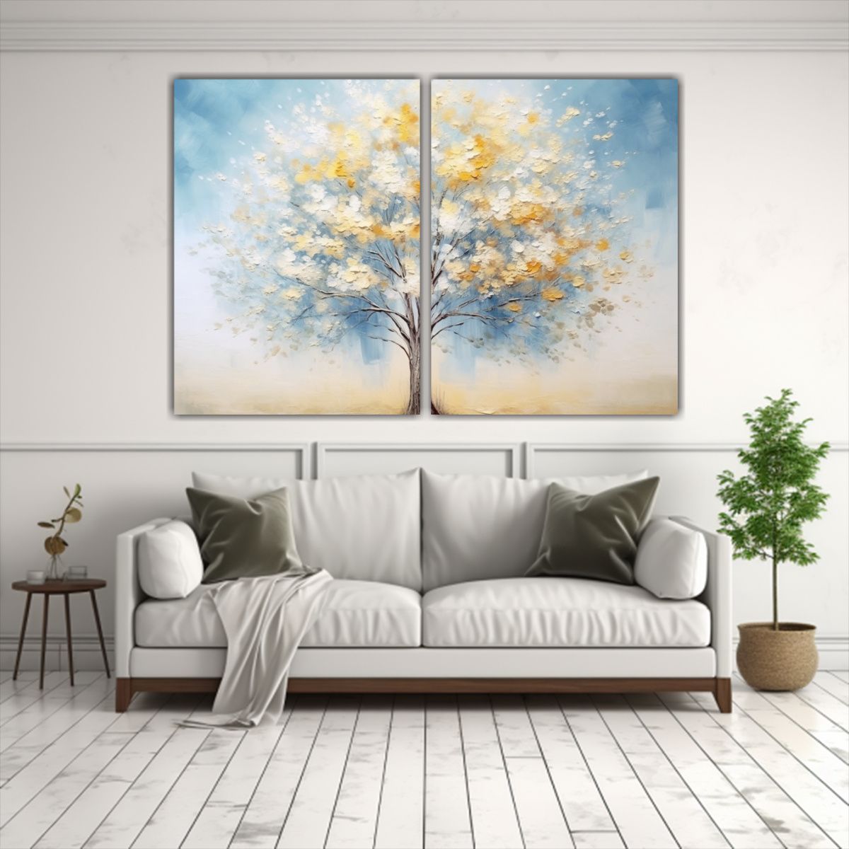 GENERICO - Cuadro Decorativo árbol Azul Con Hojas Amarillas 40x30 Cm
