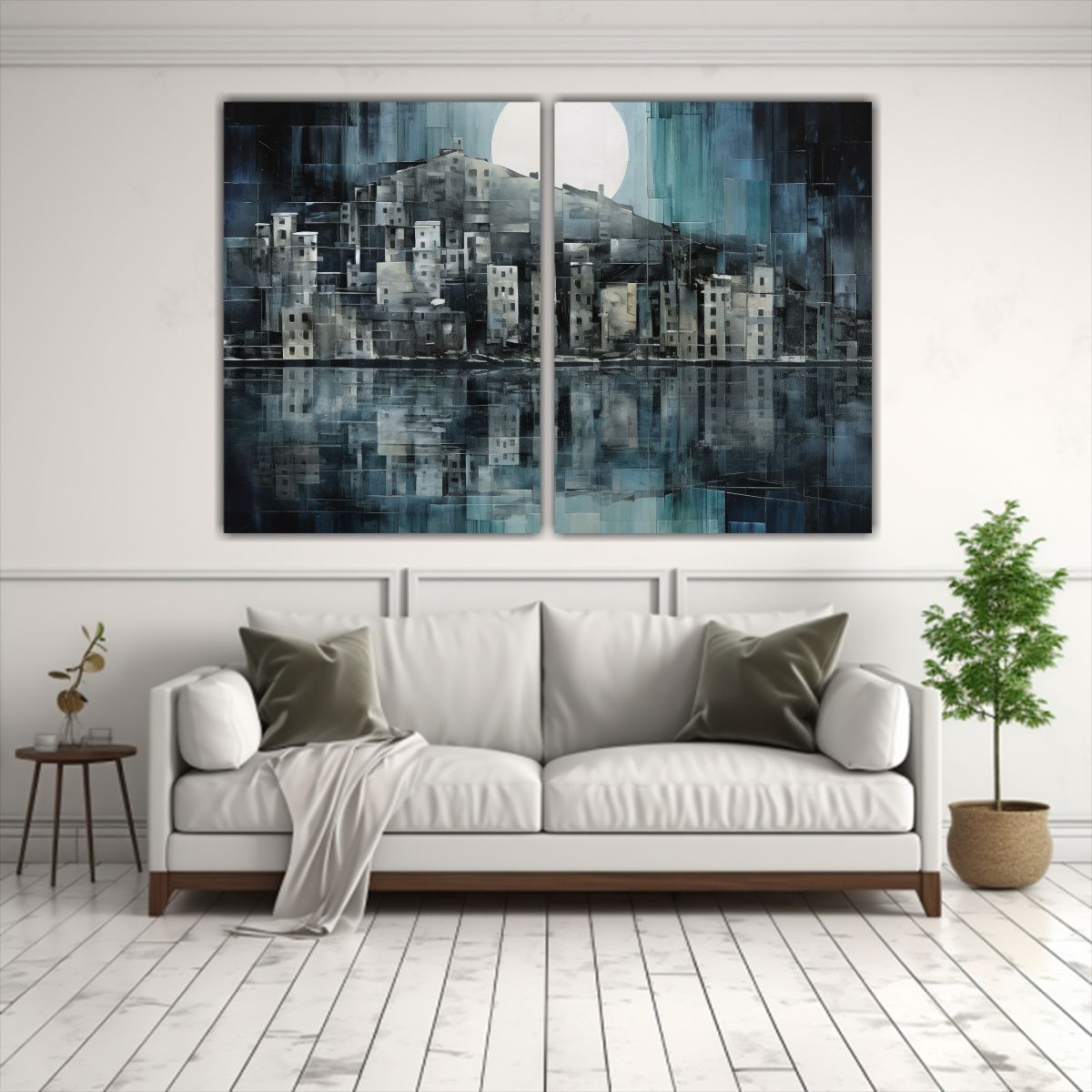 GENERICO - Pintura Lienzo Nocturno Con Edificios En La 80x60 Cm
