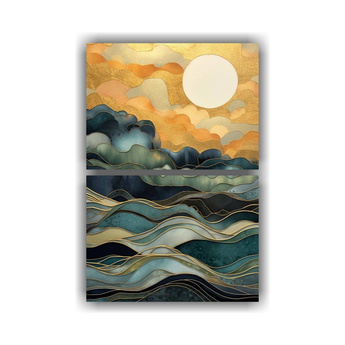 GENERICO - Pintura Abstracta De Dos Cuadros Con Nubes Cerca 30x40 Cm