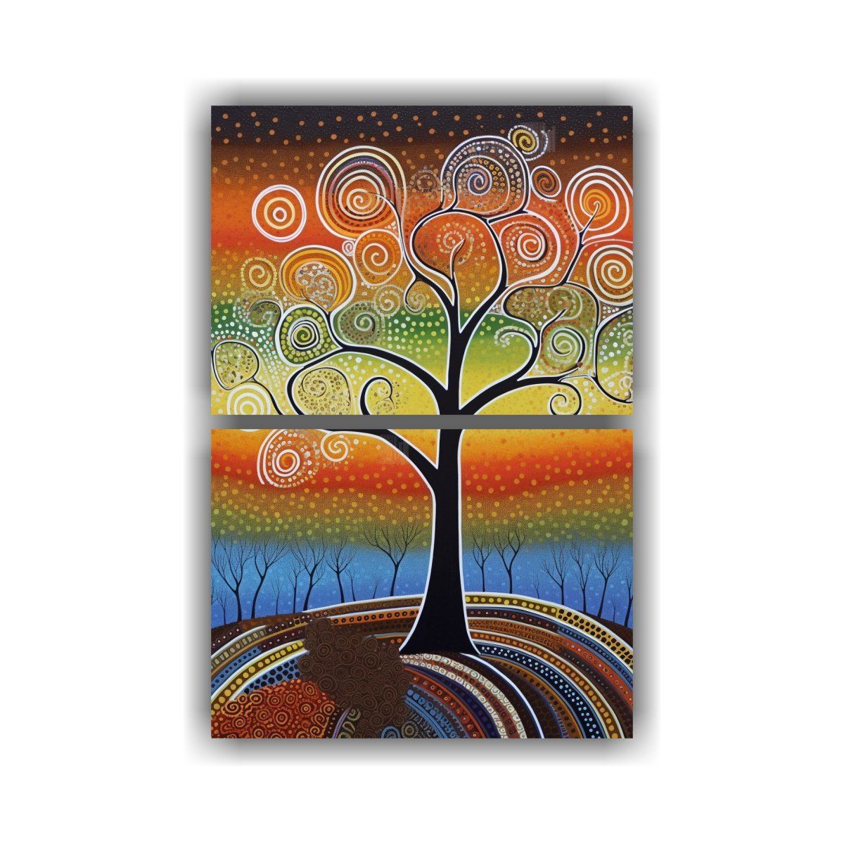 GENERICO - Cuadro Moderno Simétrico De Pintura Aborigen Mat 30x40 Cm