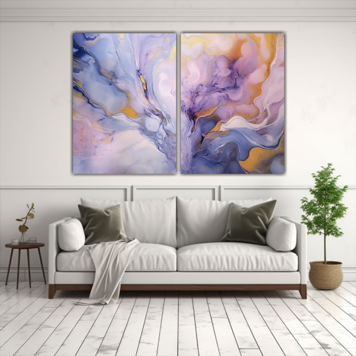 GENERICO - Conjunto 2 Telas Bastidor Abstracto Mármol Azul 80x50 Cm