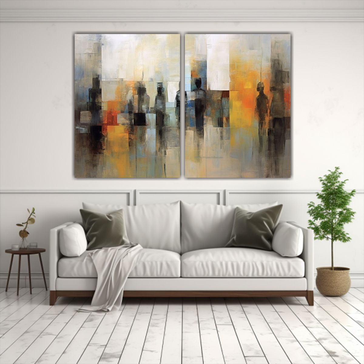 GENERICO - Pintura óleo Dinámica Con Dos Composiciones En 80x50 Cm