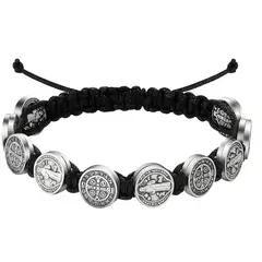 TODOJOYAS - Pulsera Hilo Negro San Benito Protector 10 Medallas MD1128