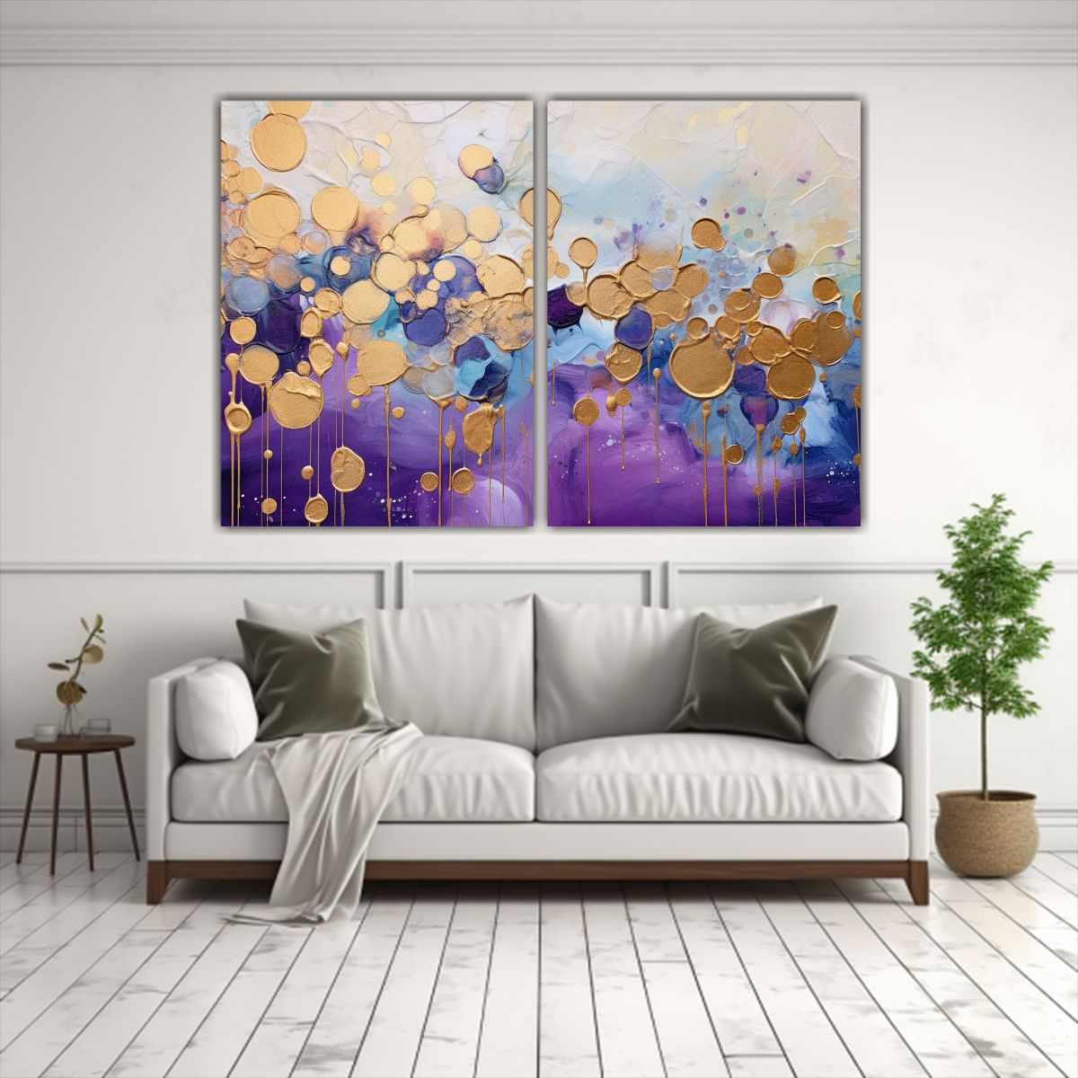 GENERICO - Pintura Abstracta En óleo Azul Y Dorado Para 80x60 Cm