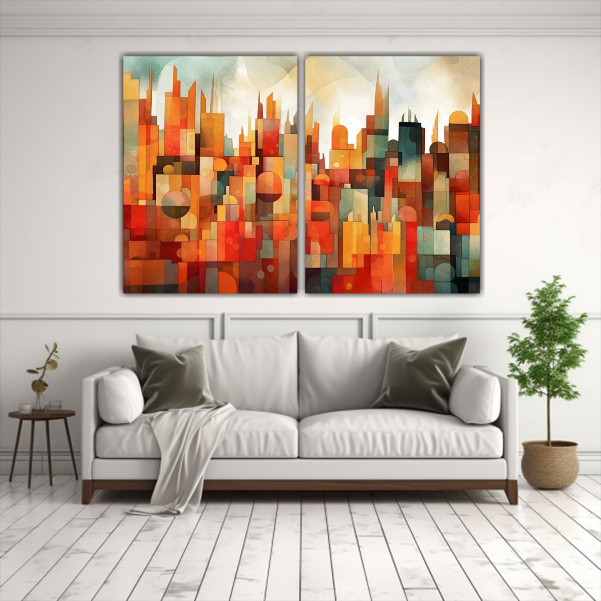 GENERICO - Pintura Acuarela De Ciudad Con Edificios En 80x60 Cm