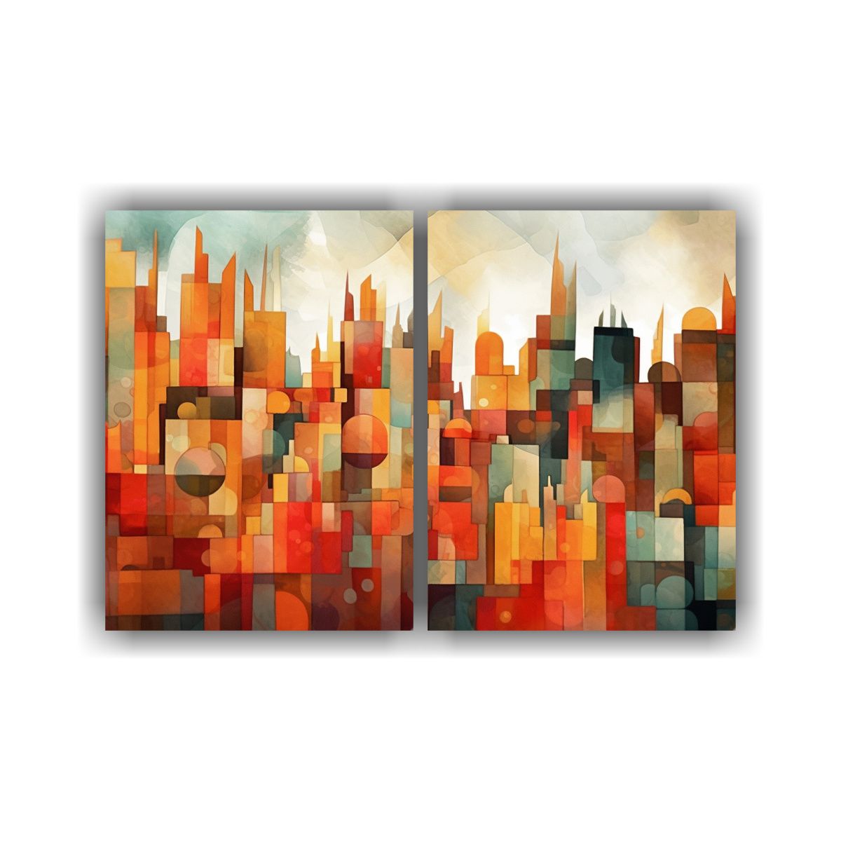 GENERICO - Pintura Acuarela De Ciudad Con Edificios En 80x50 Cm