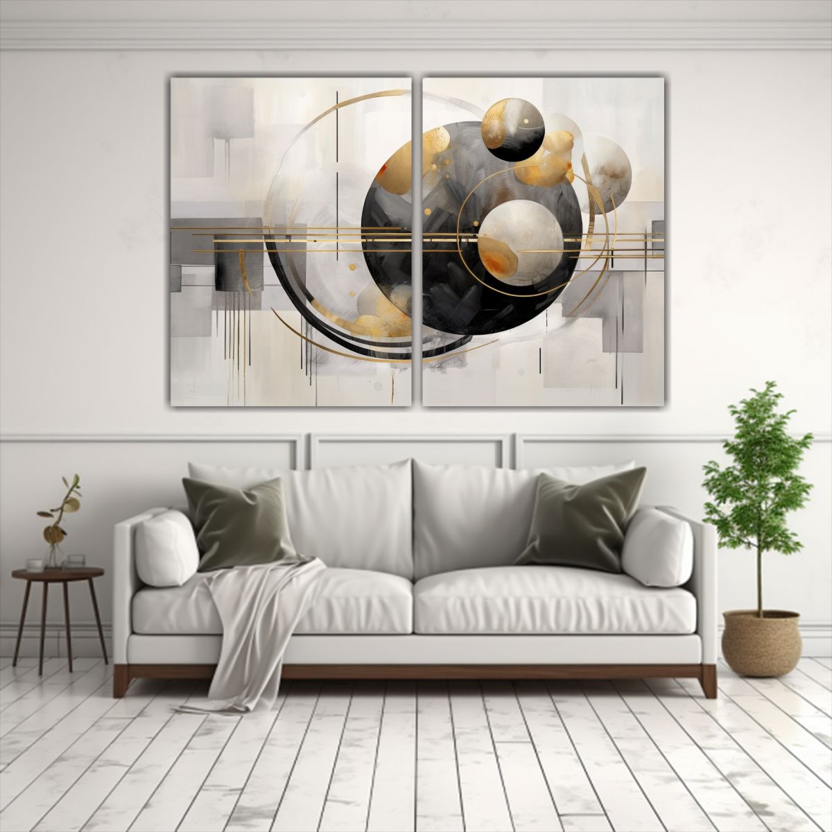 GENERICO - Pintura Abstracta Alegre Planetas Tonos Grises Y 80x50 Cm