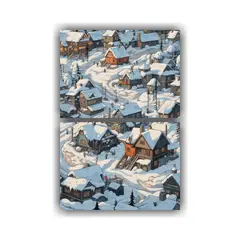 GENERICO - Cuadro Tema Ambiente Casas Y Muñecos De Nieve 30x40 Cm