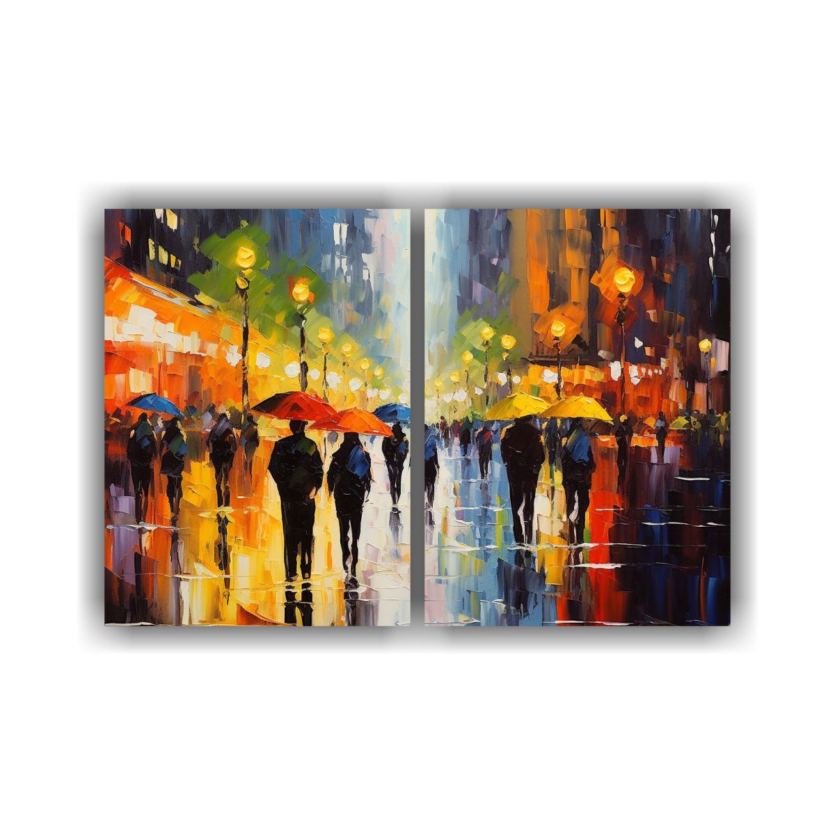 GENERICO - Escena Callejera Lluviosa Y Concurrida En 80x50 Cm