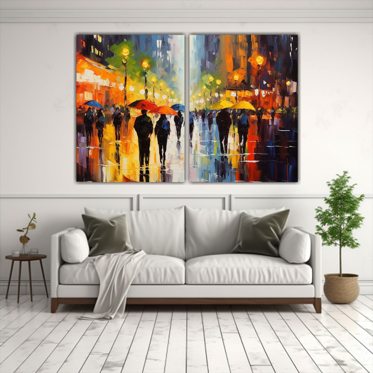 GENERICO - Escena Callejera Lluviosa Y Concurrida En 80x50 Cm