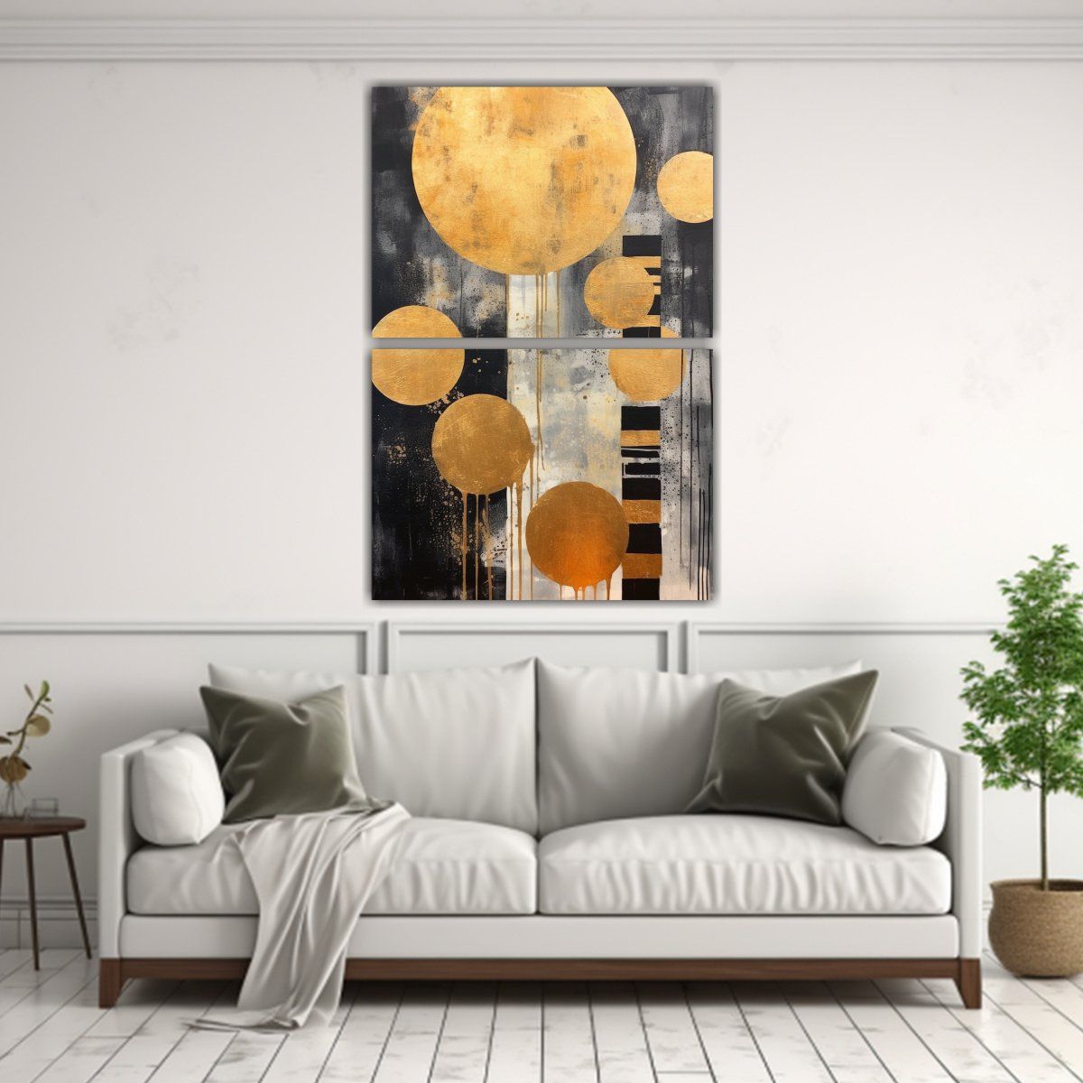 GENERICO - Arte Abstracto En Oro Y Negro Forma Redonda 30x40 Cm