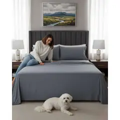 GENERICO - Sábanas 2 Plazas 500 Hilos Diseño Liso Ajuste Perfecto