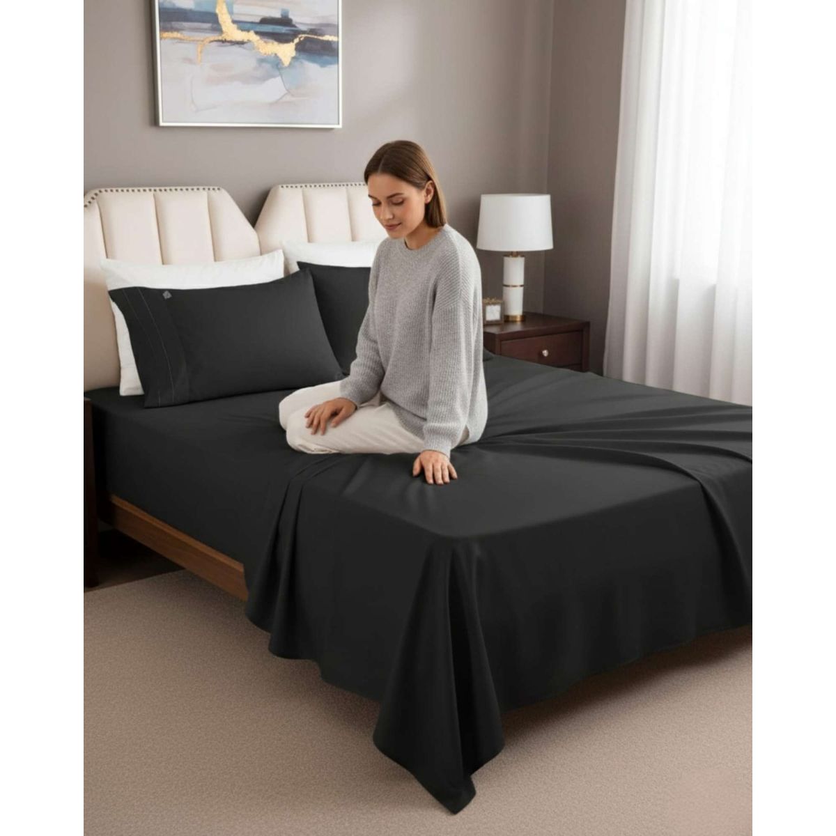 GENERICO - Juego de Sábanas 500 Hilos 2 Plazas Alta Densidad y Confort