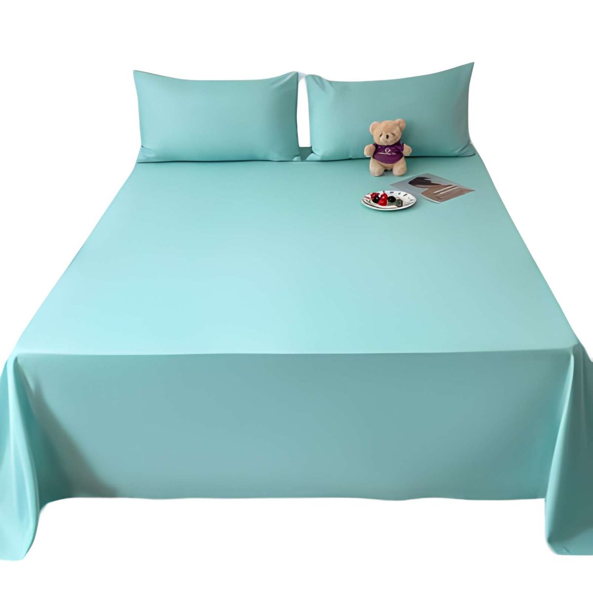 GENERICO - JUEGO DE SABANAS KING 200 HILOS CELESTE