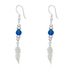 TODOJOYAS - Aros Plata 925 Pluma y Cristal Azul Colgante