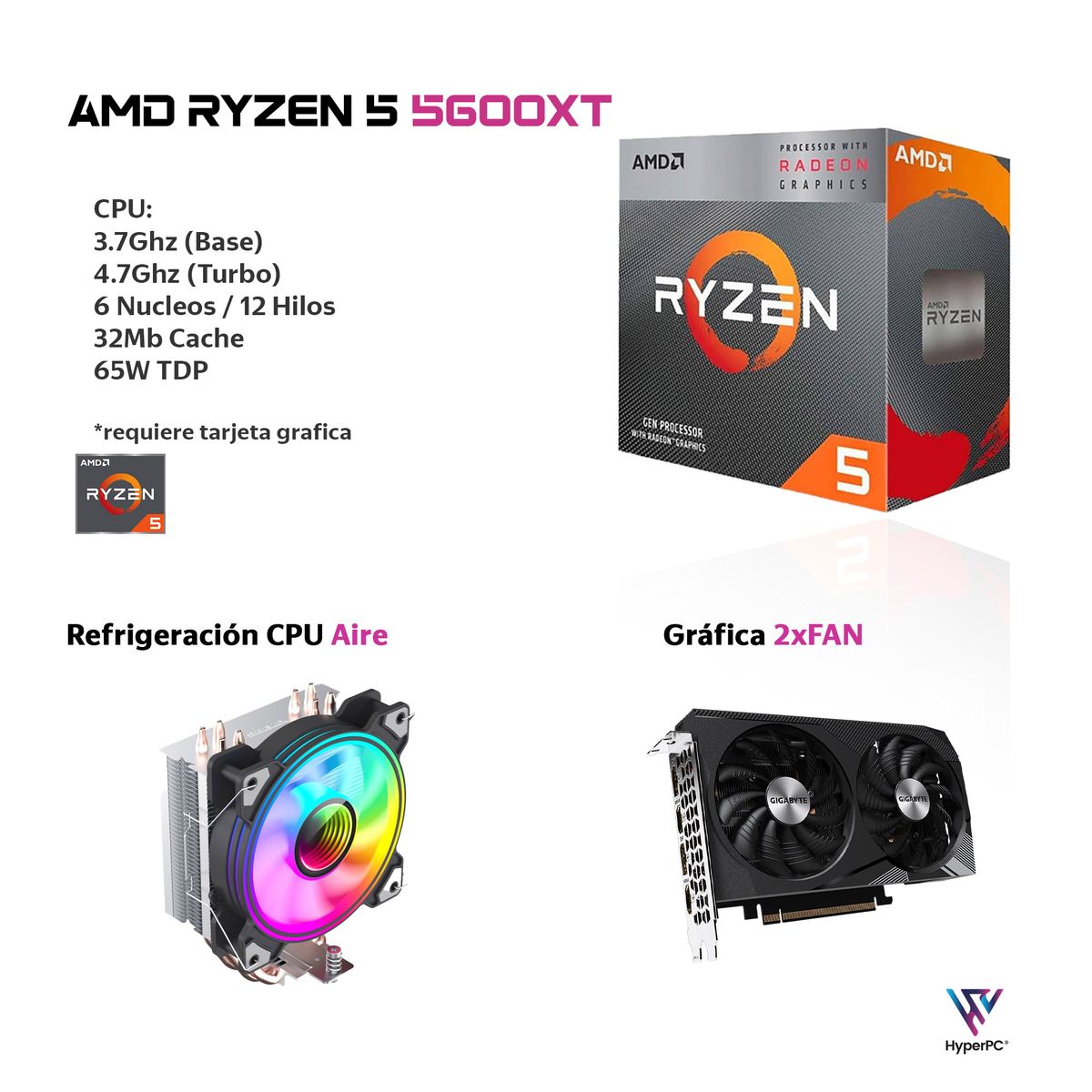 HYPERPC - PC GAMER + MONITOR 24 + Perif: AMD RYZEN 5 5600XT 32Gb 2Tb RTX 5060 Ti