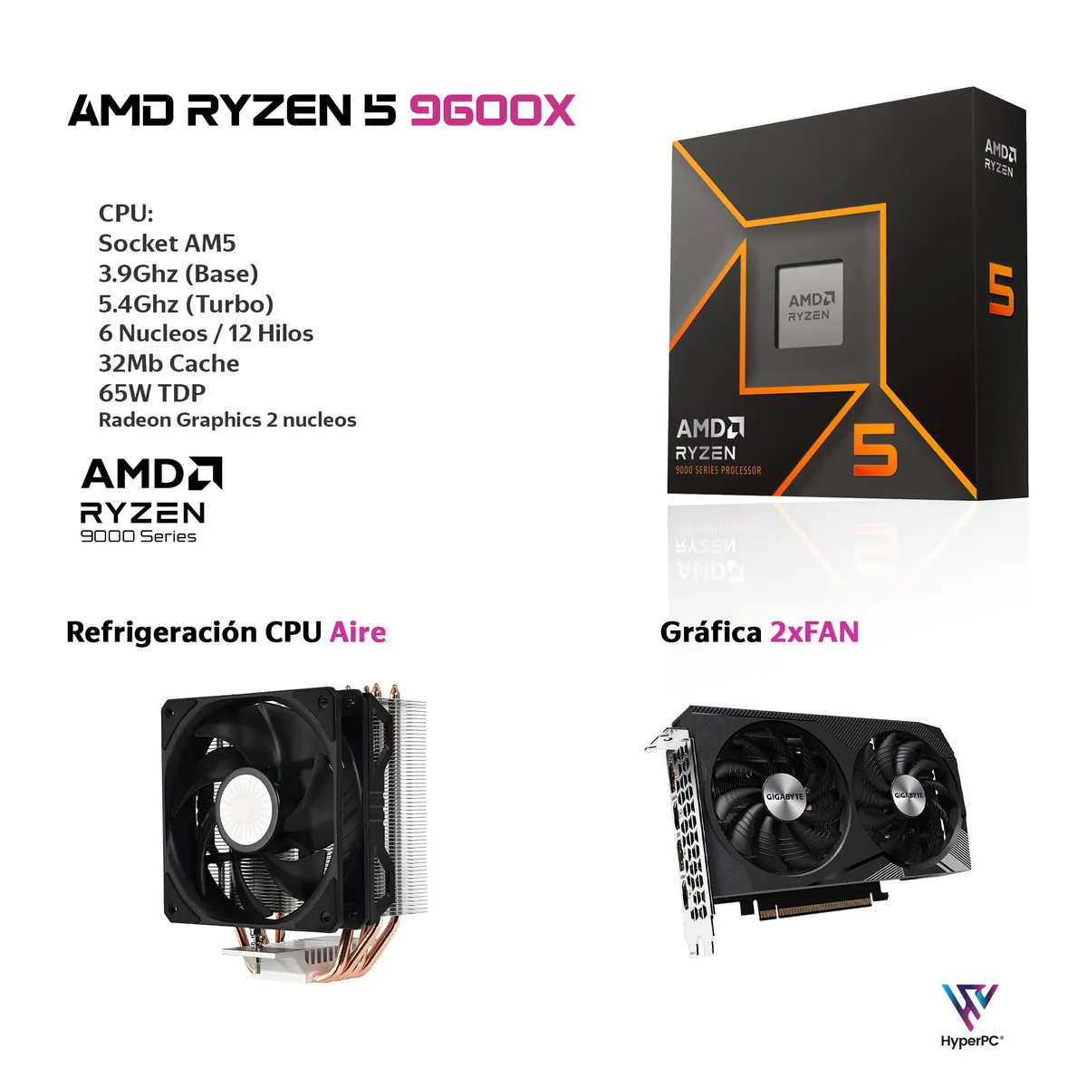 HYPERPC - PC GAMER + MONITOR 24 + Perif: AMD RYZEN 5 9600X 32Gb DDR5 1Tb RTX 3050 6Gb