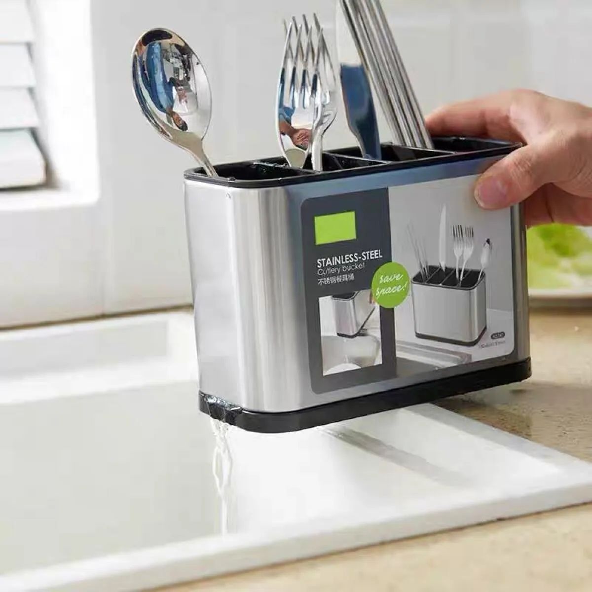 GENERICO - Organizador Escurridor Utensilios Cubiertos Acero Inoxidable