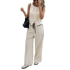 BLWOENS - Traje de verano para mujeres - 2 piezas - Beige