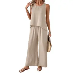 BLWOENS - Traje de verano para mujeres - 2 piezas - Beige