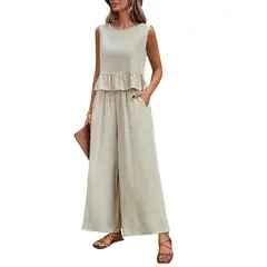 BLWOENS - Traje de verano para mujeres - 2 piezas - Beige