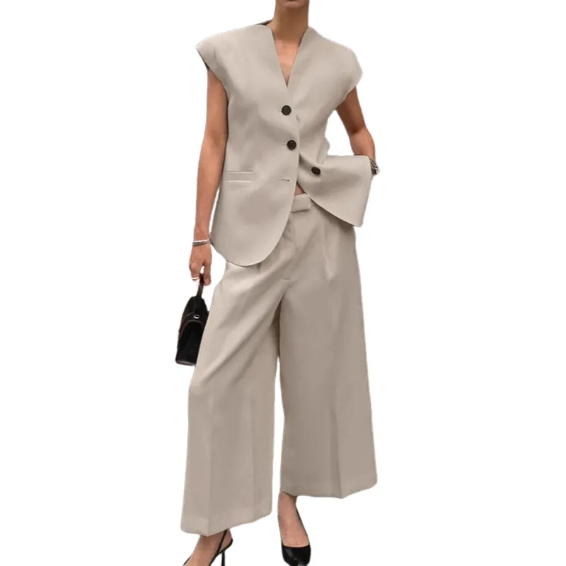 BLWOENS - Traje de verano para mujeres - 2 piezas - Beige