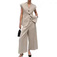 BLWOENS - Traje de verano para mujeres - 2 piezas - Beige