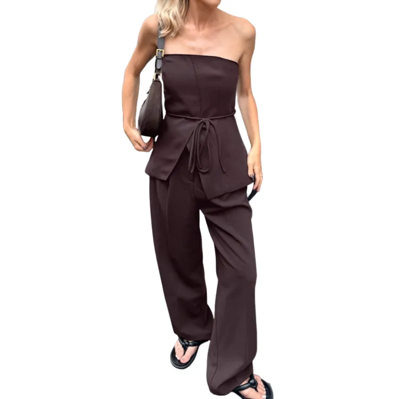 BLWOENS - Traje de verano para mujeres - 2 piezas - Café