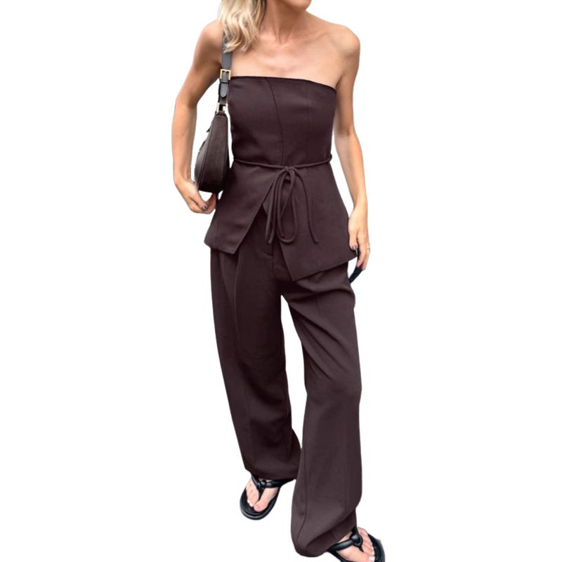 BLWOENS - Traje de verano para mujeres - 2 piezas - Café