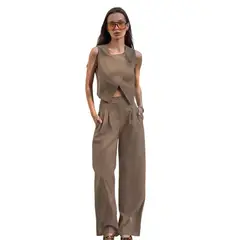 BLWOENS - Traje de verano para mujeres - 2 piezas - Café