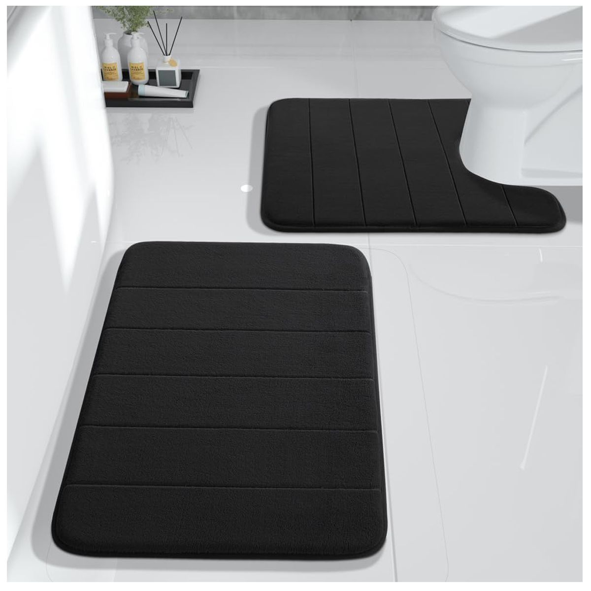 WELDMON - 2 PCS Alfombrillas de baño de espuma viscoelástica - Negro 50*80+40*60