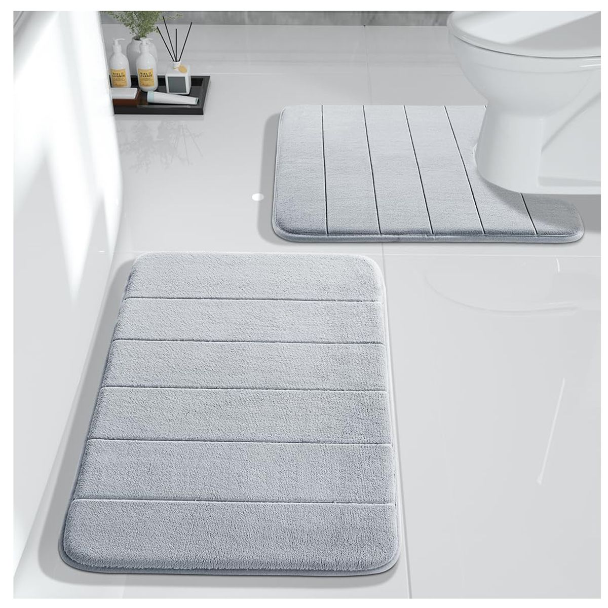 WELDMON - 2PCS Alfombrillas de baño de espuma viscoelástica - Gris 4060+4060