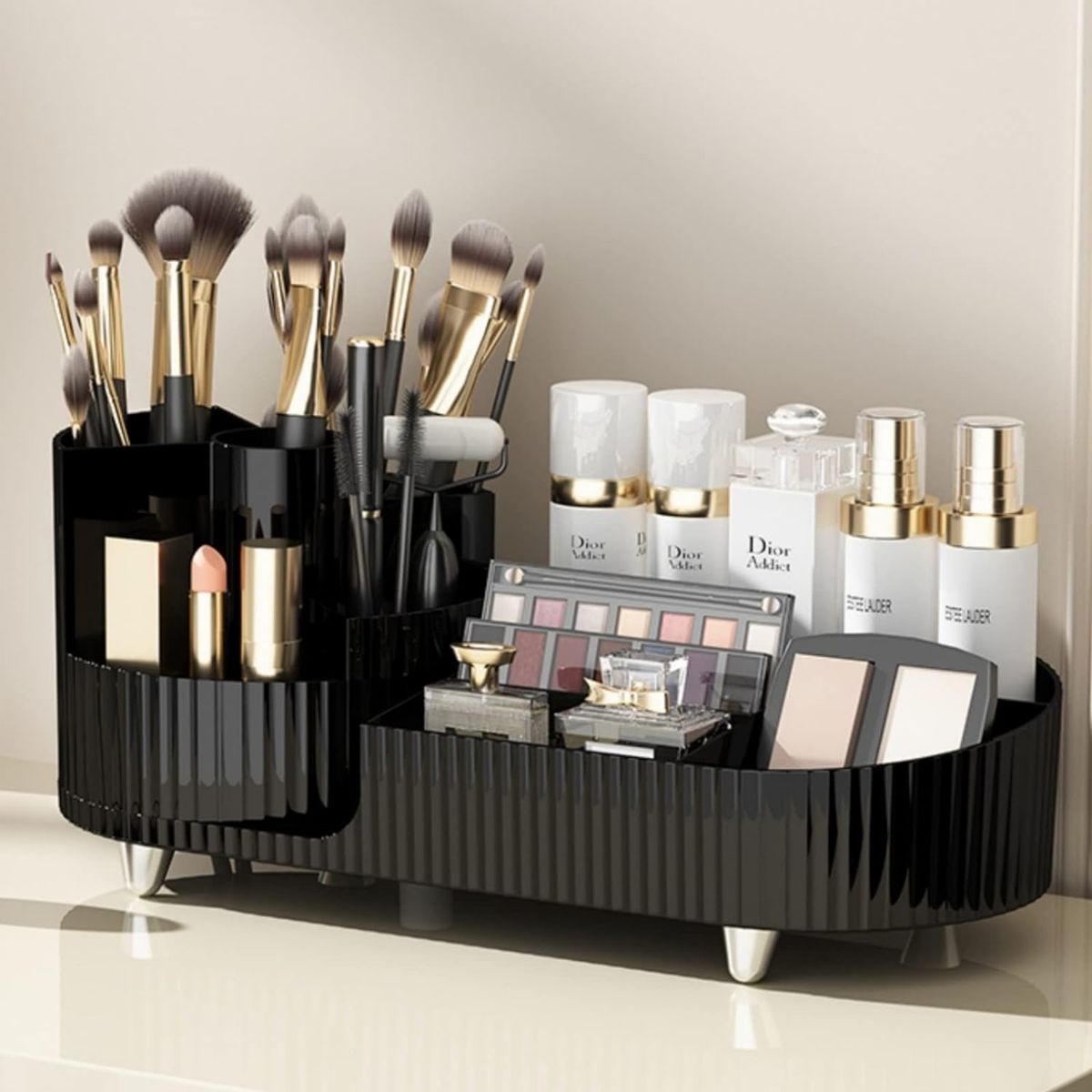 WELDMON - Caja de almacenamiento de maquillaje giratoria de gran capacidad