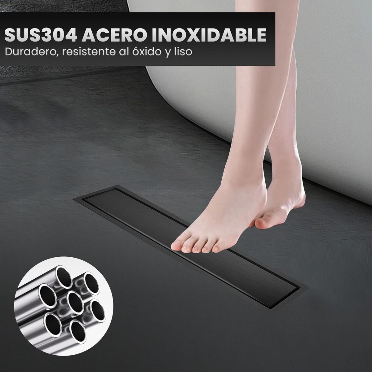 KUANGYE - Baño Piso Drenaje De Ducha Coladera Anti-olor Y Oculto 10×40cm