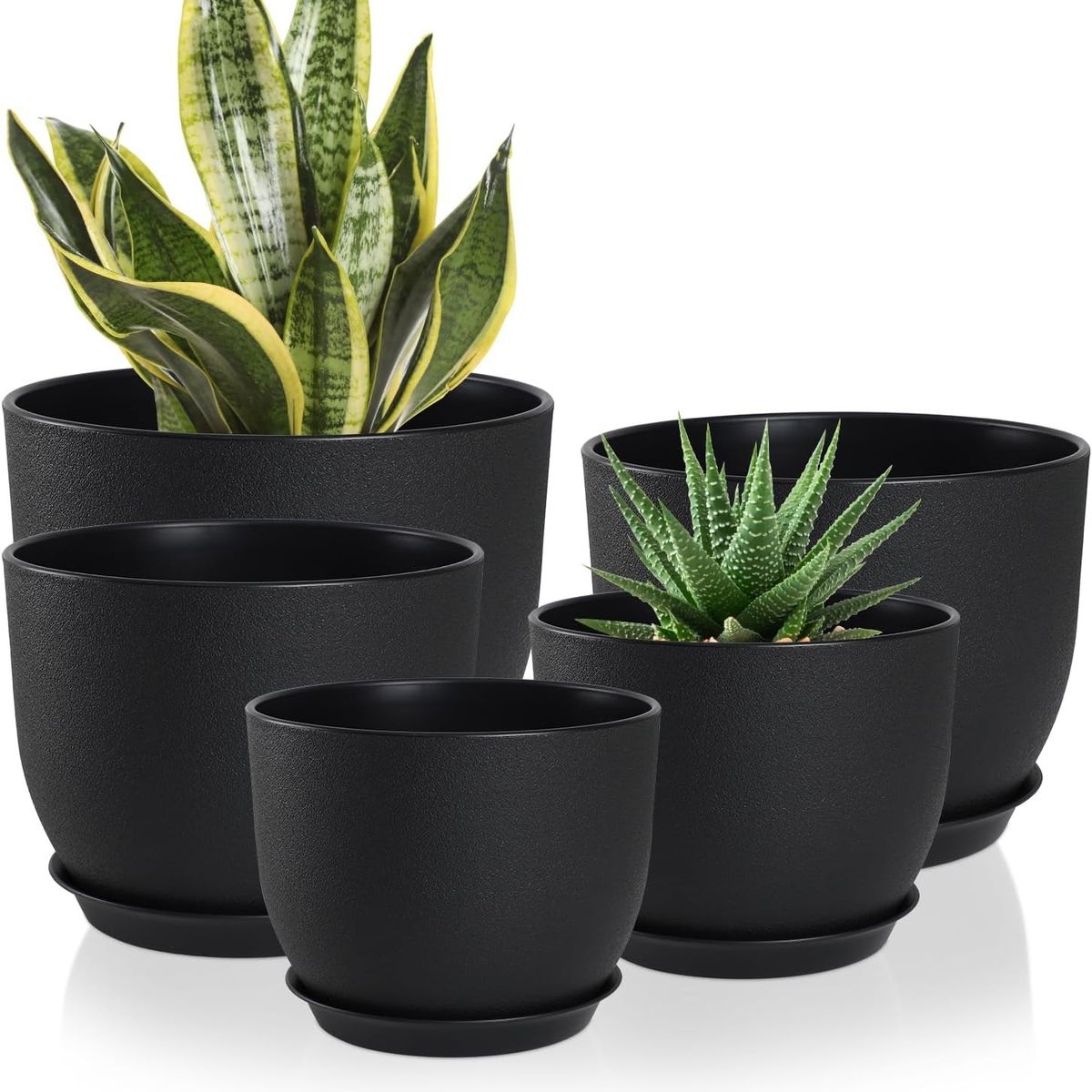 TATEE - Set 5 macetas de plástico negro cinco tamaños