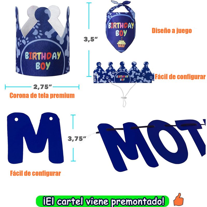 WELDMON - Pack Decoración Cumpleaños para perros azul-S