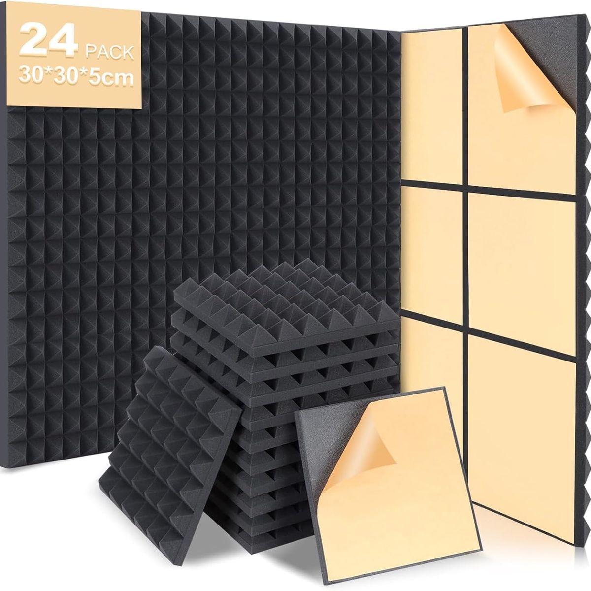 24 Paneles Acusticos Espuma Acústica, Aislante Acustico 30x30x5cm, marca KUANGYE - Foto Principal