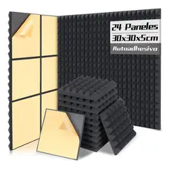 KUANGYE - 24 Paneles De Espuma Acústica Autoadhesiva 30x30x5cm Negro