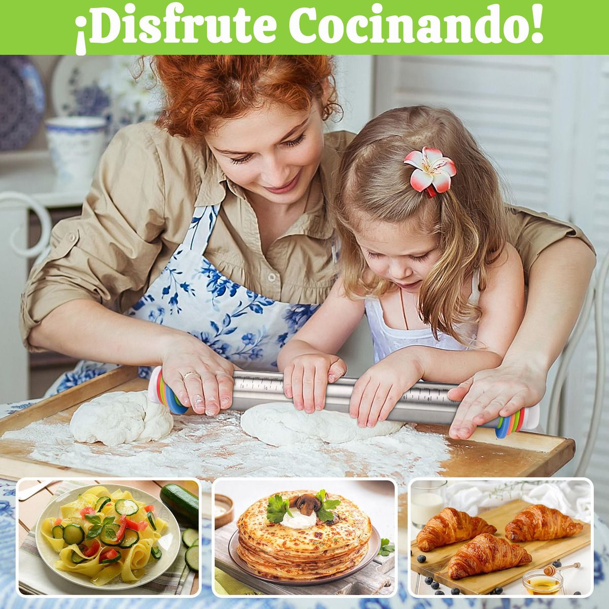 GENERICO - Rodillos De Cocina Rodillo Ajustable Con Anillo De Grosor