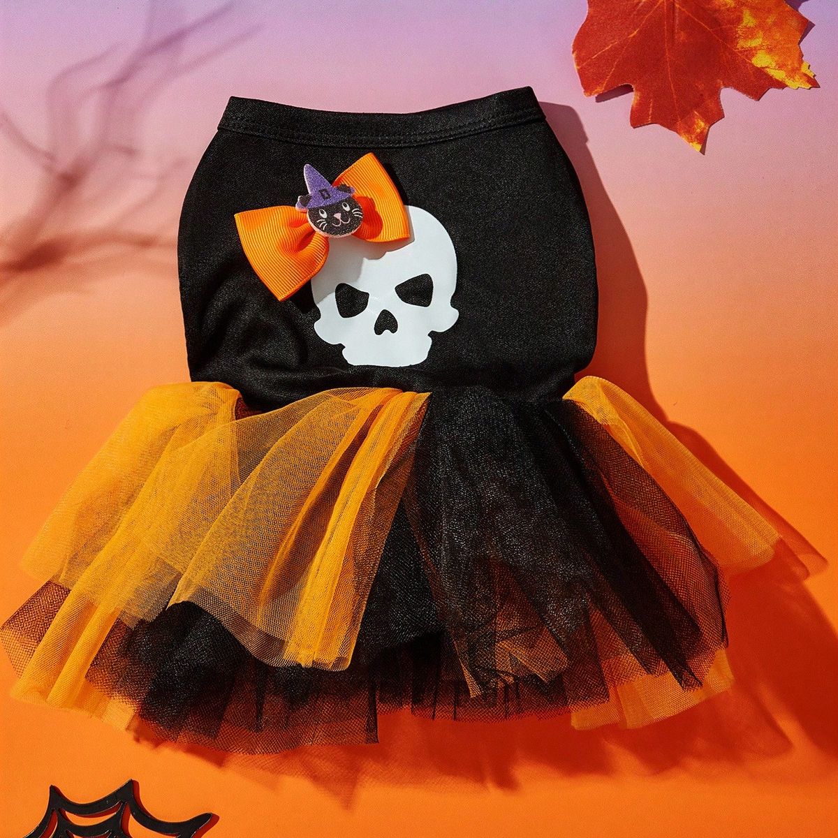 VATYERTY - Disfraz de Perro - Vestido tutú y Calavera Naranjo y Negro L