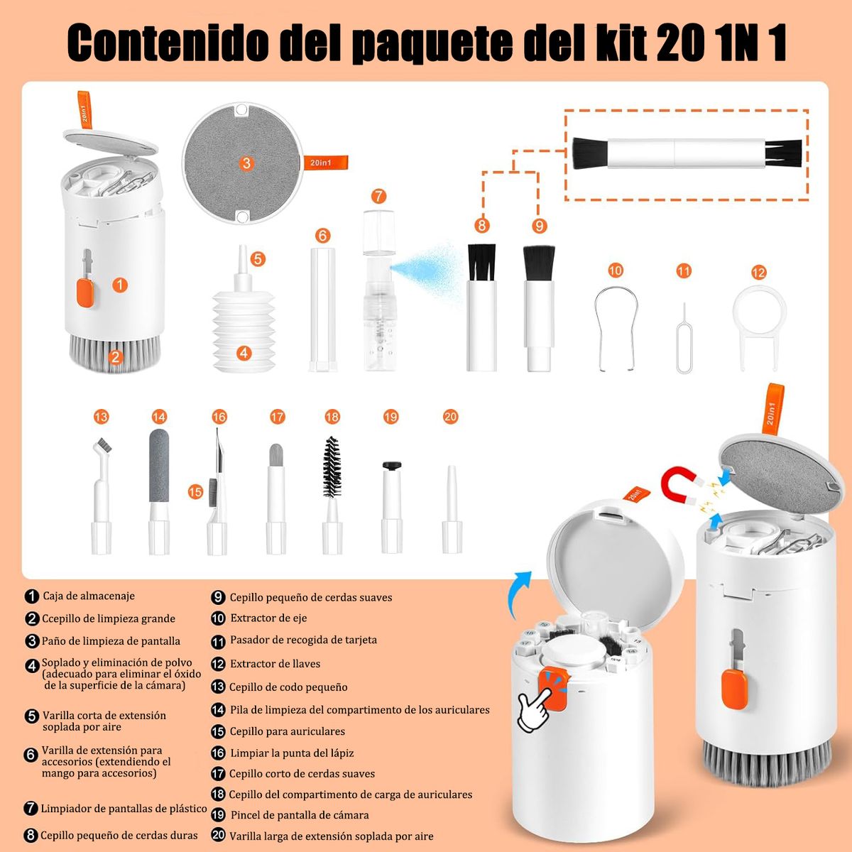 WELDMON - Kit Limpieza Smartphone Audífonos Gamers Teclados Pc Notebooks 20 En 1