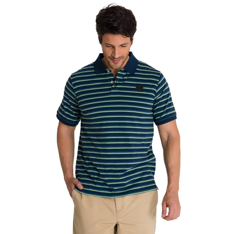 CAT - Polera Polo Manga Corta Hombre Logo Rayas Azul CAT