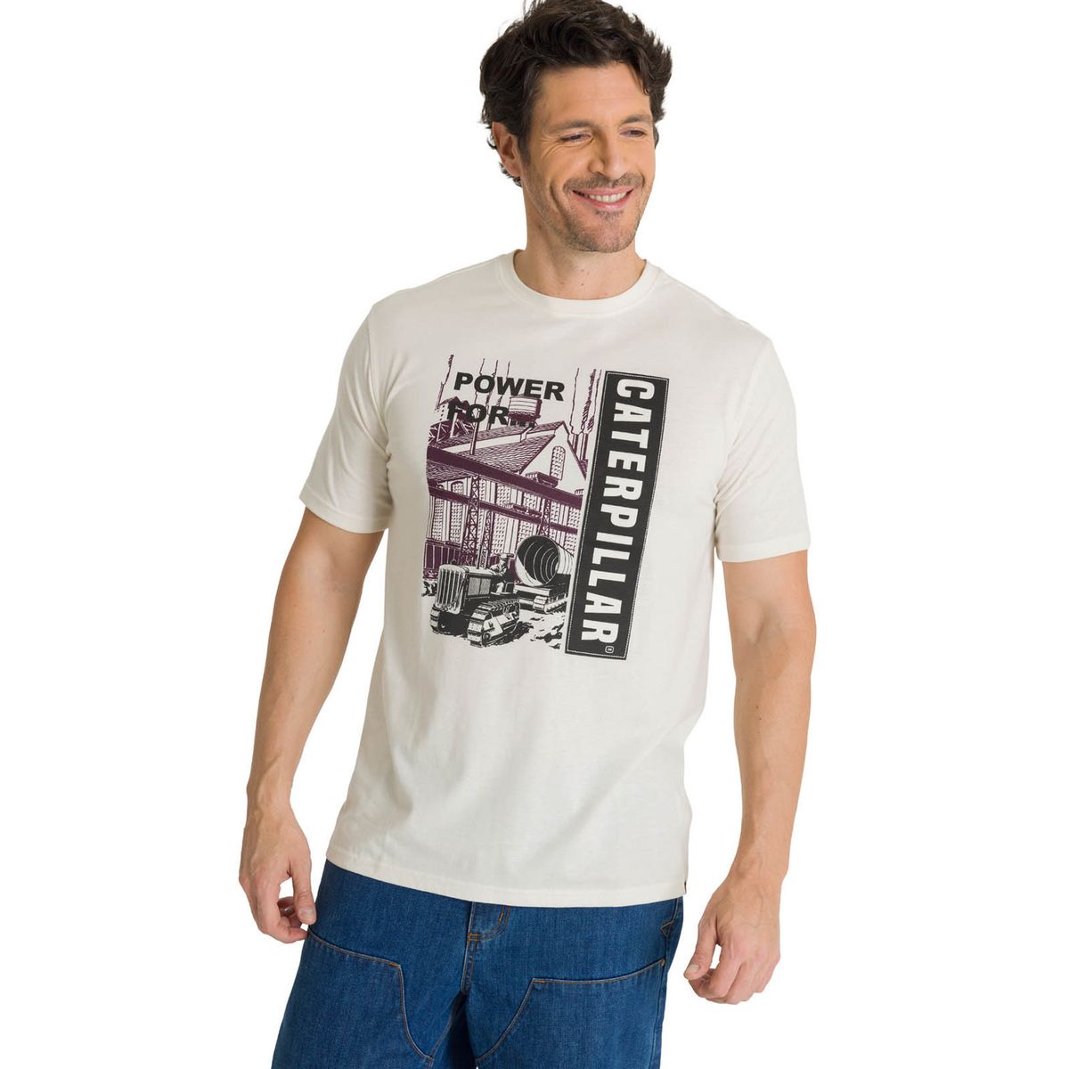 CAT - Polera Manga Corta Hombre Heritage Power For Crema CAT