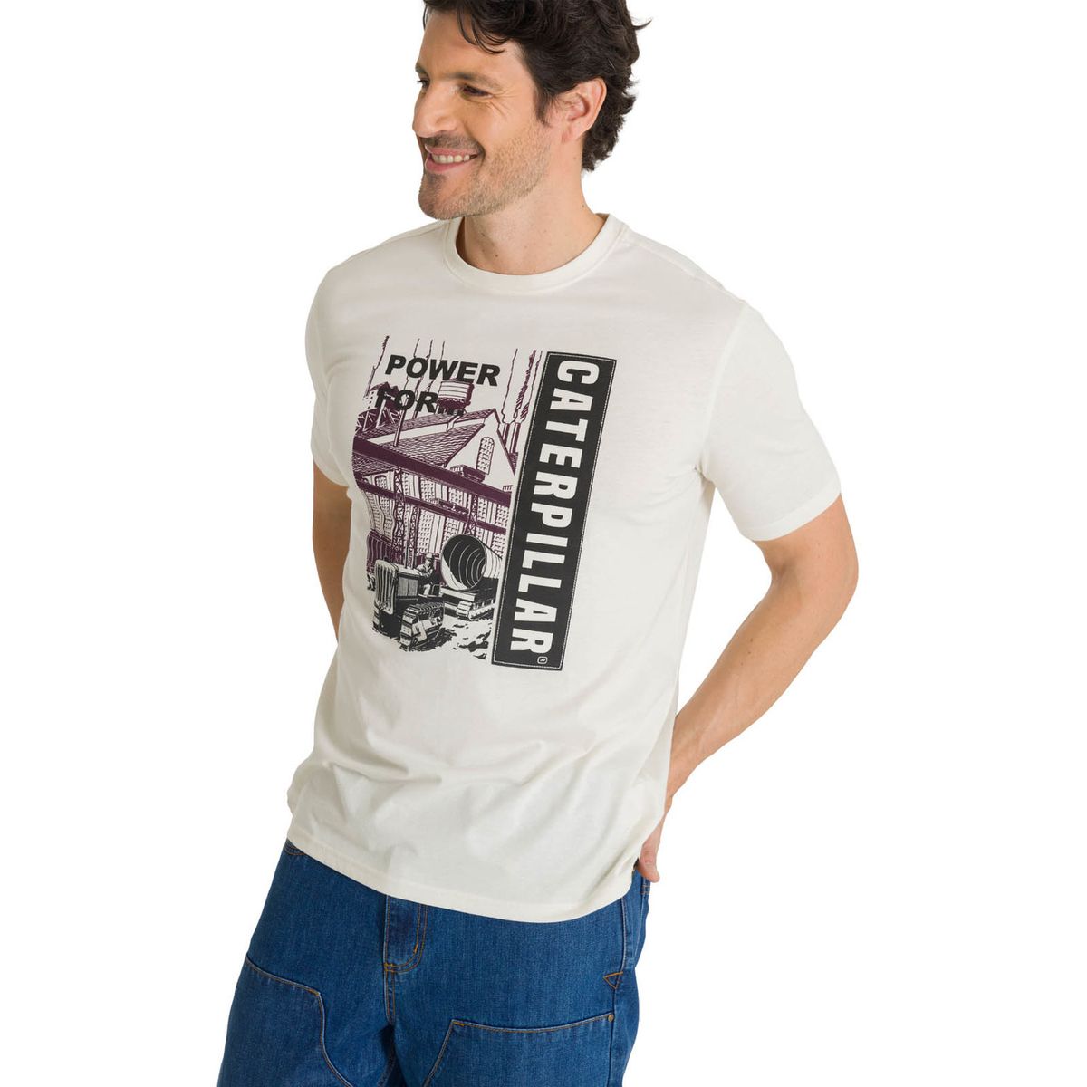 CAT - Polera Manga Corta Hombre Heritage Power For Crema CAT