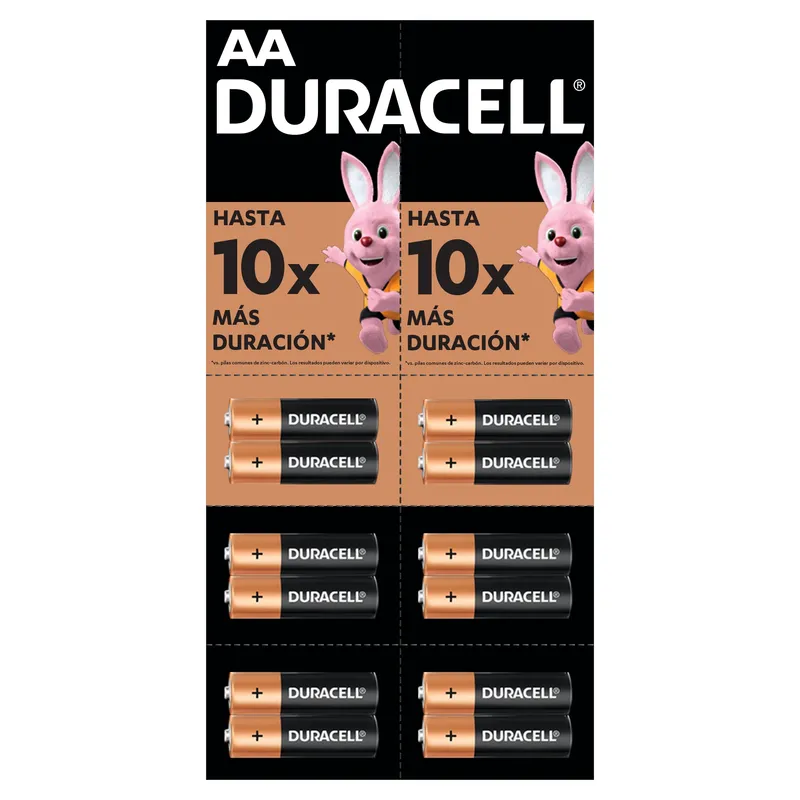 DURACELL - Pila Duracell AA Tira de 12 pilas doble A DURA más