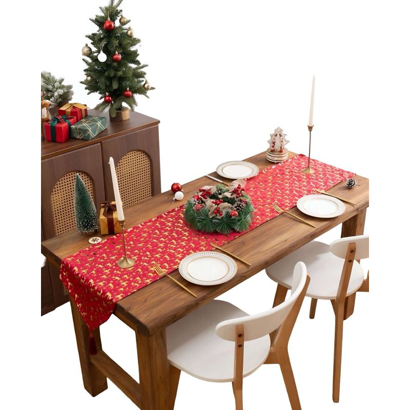 GENERICO - Camino de mesa diseño navidad terciopelo 30 x 180 cm 10