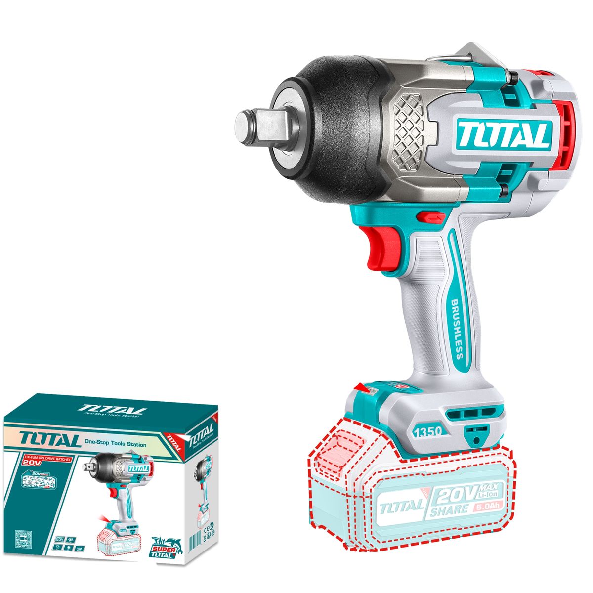 TOTAL TOOLS - Llave de Impacto Inalambrica 3/4" 20V 1350nm Total